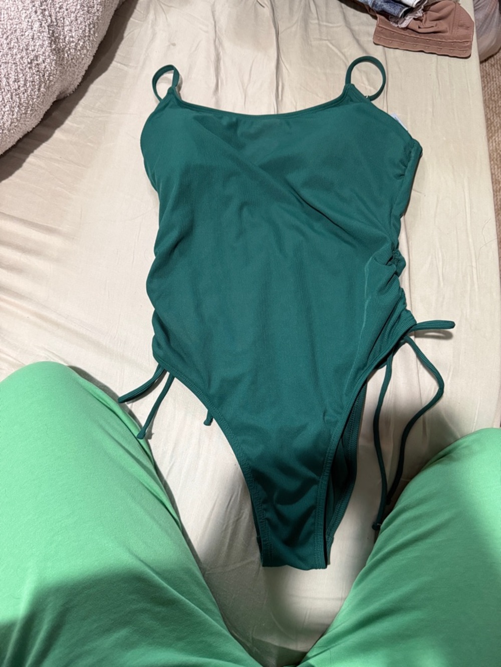 Shade & Shore Teal Green One-Piece Swim Bodysuit with Side Ties